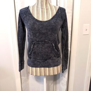 Vintage‎ Y2K Women's Cotton Blend Ribbed Long Sleeve Shirt Gray Small